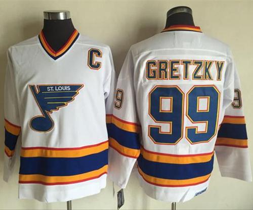 Blues #99 Wayne Gretzky White/Yellow CCM Throwback Stitched NHL Jersey
